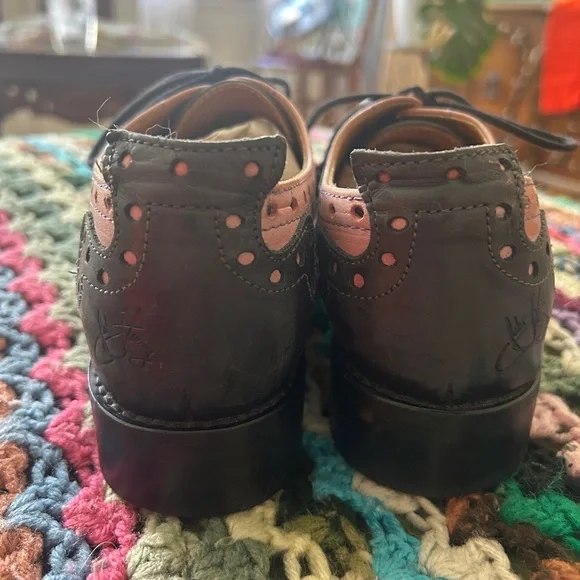 John Fluevog Pink and Black Brogue Flats - Picture 3 of 6